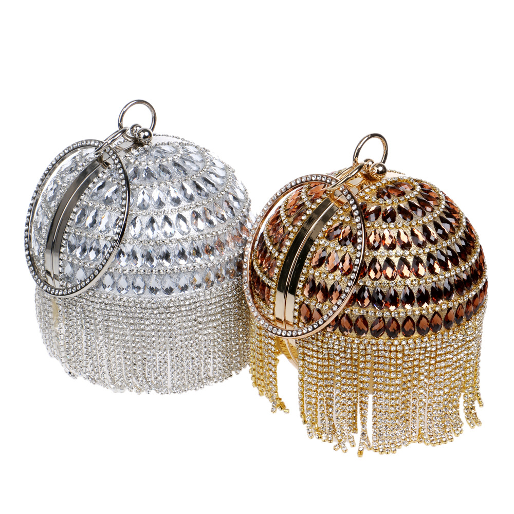 Hot Fringed Dinner Bag Women Fashion Ball Handbag Banquet Evening Bag display picture 4