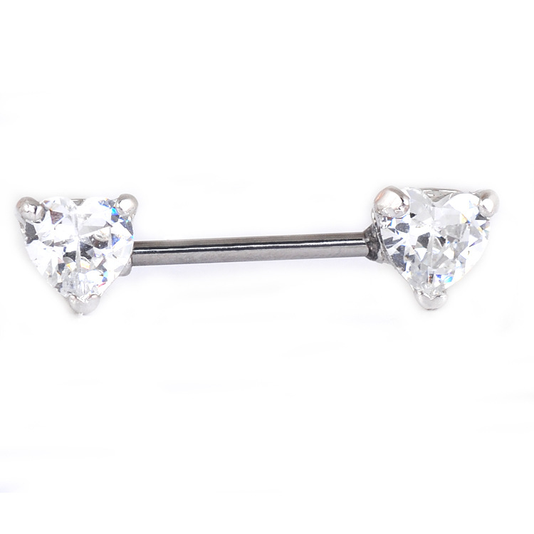 New Stainless Steel Heart-shape Straight Rod Zircon Stainless Steel Breast Ring display picture 4