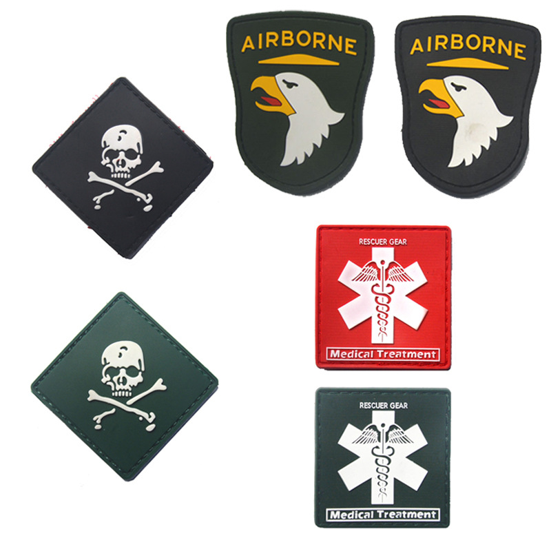 美国101空降师/毒气骷髅/救援急救章/PVC臂章包贴滴胶魔术贴徽章