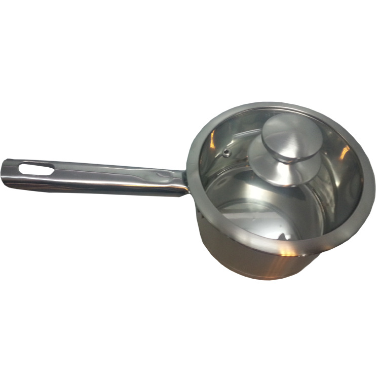 Factory direct sales of stainless steel milk pot, single-handle double-bottom non-magnetic milk pot, high-end household small cooking pot, steel handle gift pot detail image 2