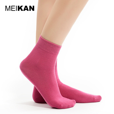 meikan精梳棉彩色女袜 手工对目缝头袜 四季款中短筒糖果棉袜