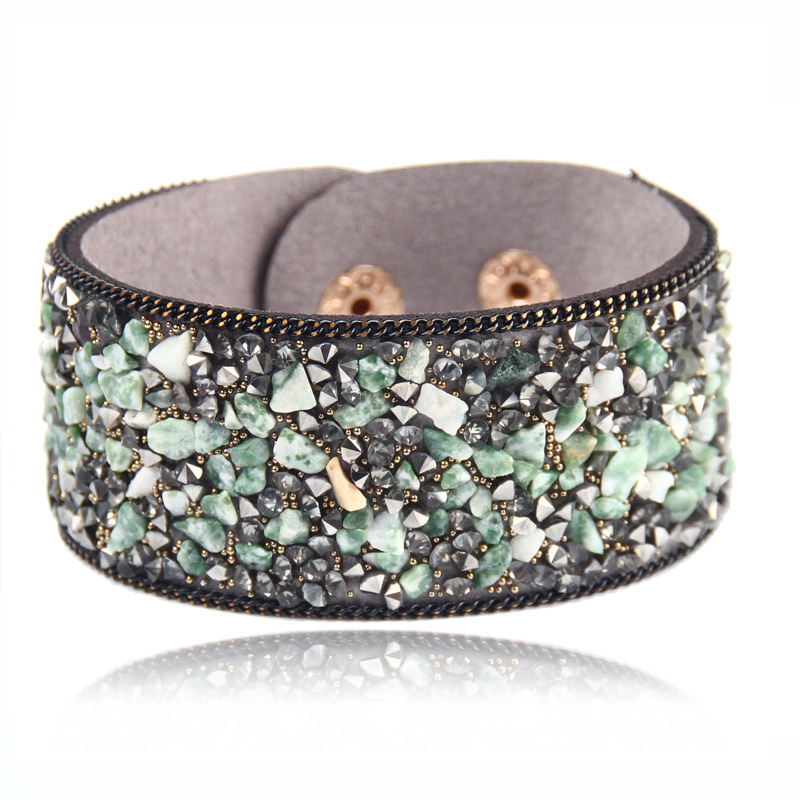 Fashion Gems Gravel Leather Irregular Crystal Bracelet display picture 7