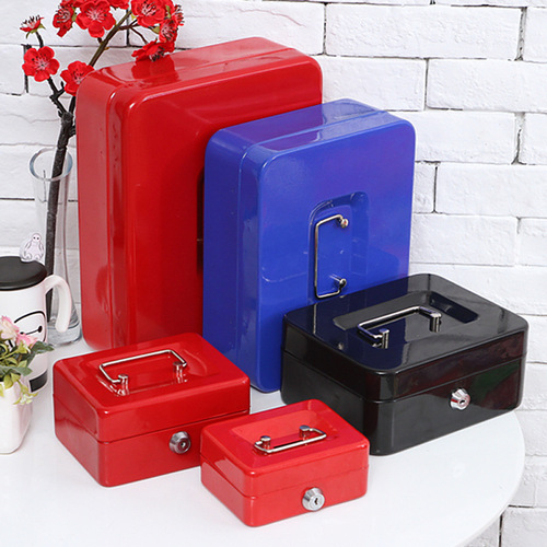Manufacturer's thick metal money box portable money box with lock cash box cash box organizer extra large one piece drop shipping