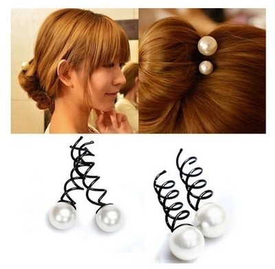 Manufacturer's Korean version flower bud headband ballerina head pearl spiral clip rotating hair clip wholesale set of one pair