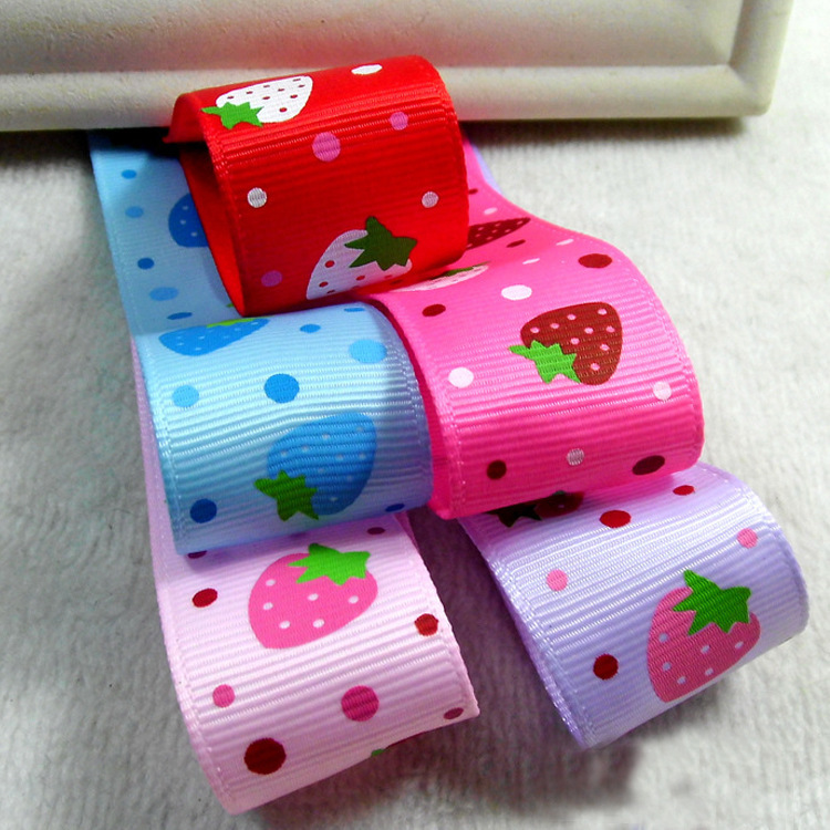 2.5ＣＭ草莓螺文带DIY韩国儿童发饰罗纹带 印花丝带草莓印花