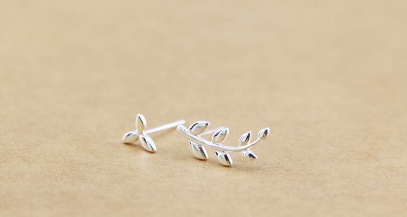 Korean Version Of The Asymmetric Olive Branch Earrings Copper Silver Plated Color Control Hypoallergenic Olive Leaf Ear Needle Factory Direct Generation display picture 5