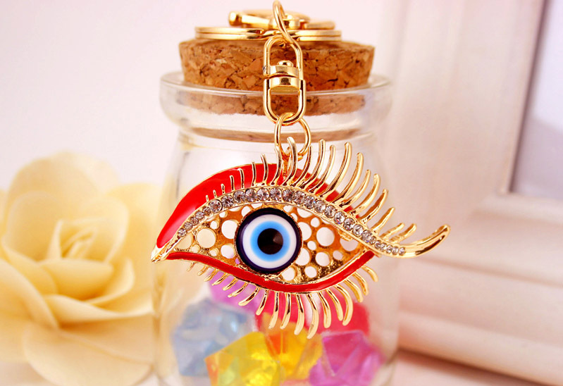 30g Weight Alloy, Metal Material Glasses Pattern Unisex Gender White, Red, Blue Color Korean Diamond-studded Devil’s Eye Crystal Metal Pendant Eyelashes Keychain 11