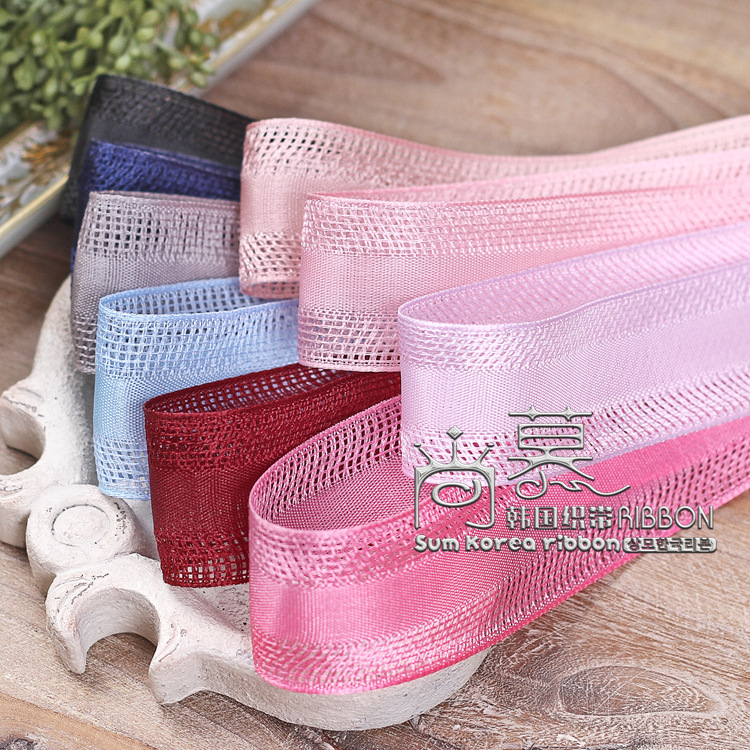 韩国进口织带中缎镂空网带发饰diy材料婚庆服装辅料纯色跳线丝带