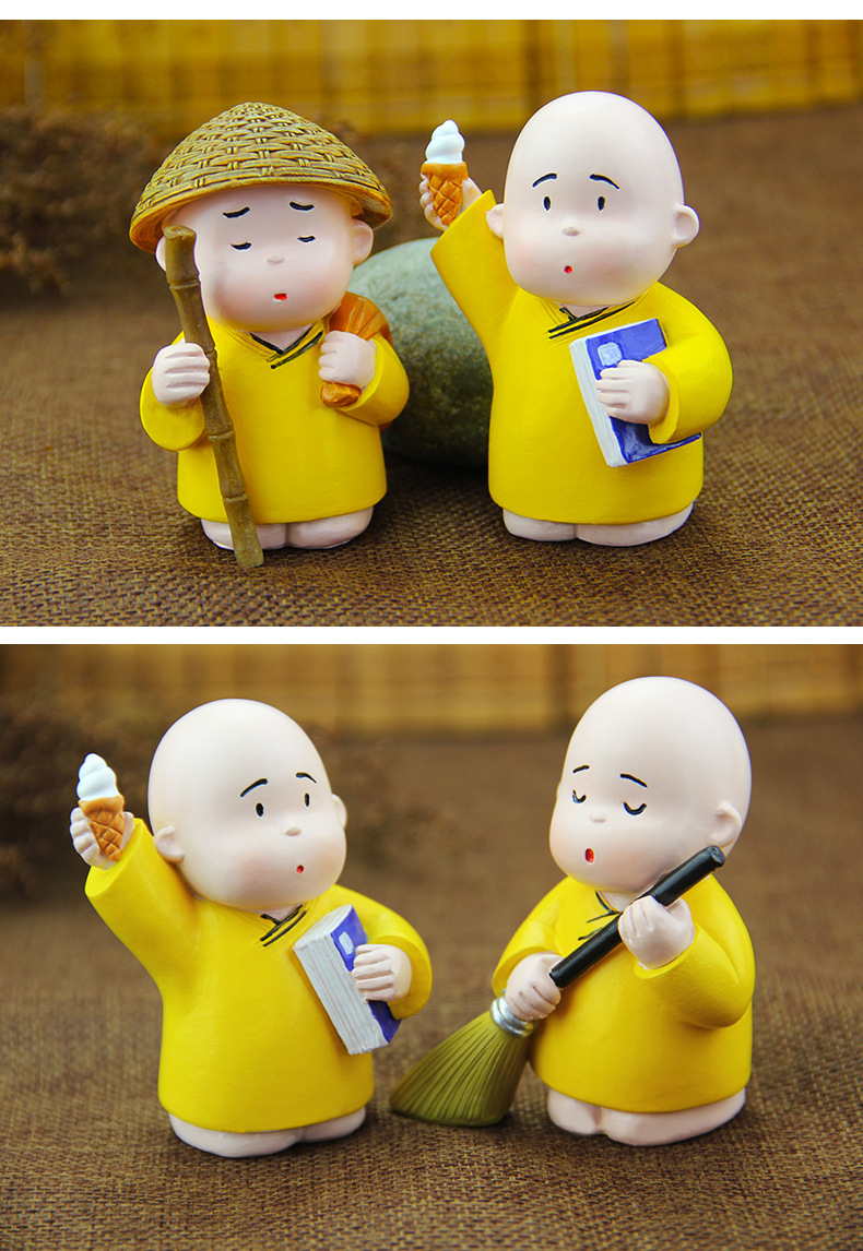 Creative Car Dashboard Little Monk Figurine Resin Craft Handmade Cute Car Interior Decoration