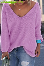 2024心动频率EBAY欧美V领大码纯色时尚百搭休闲套头毛衣女外套