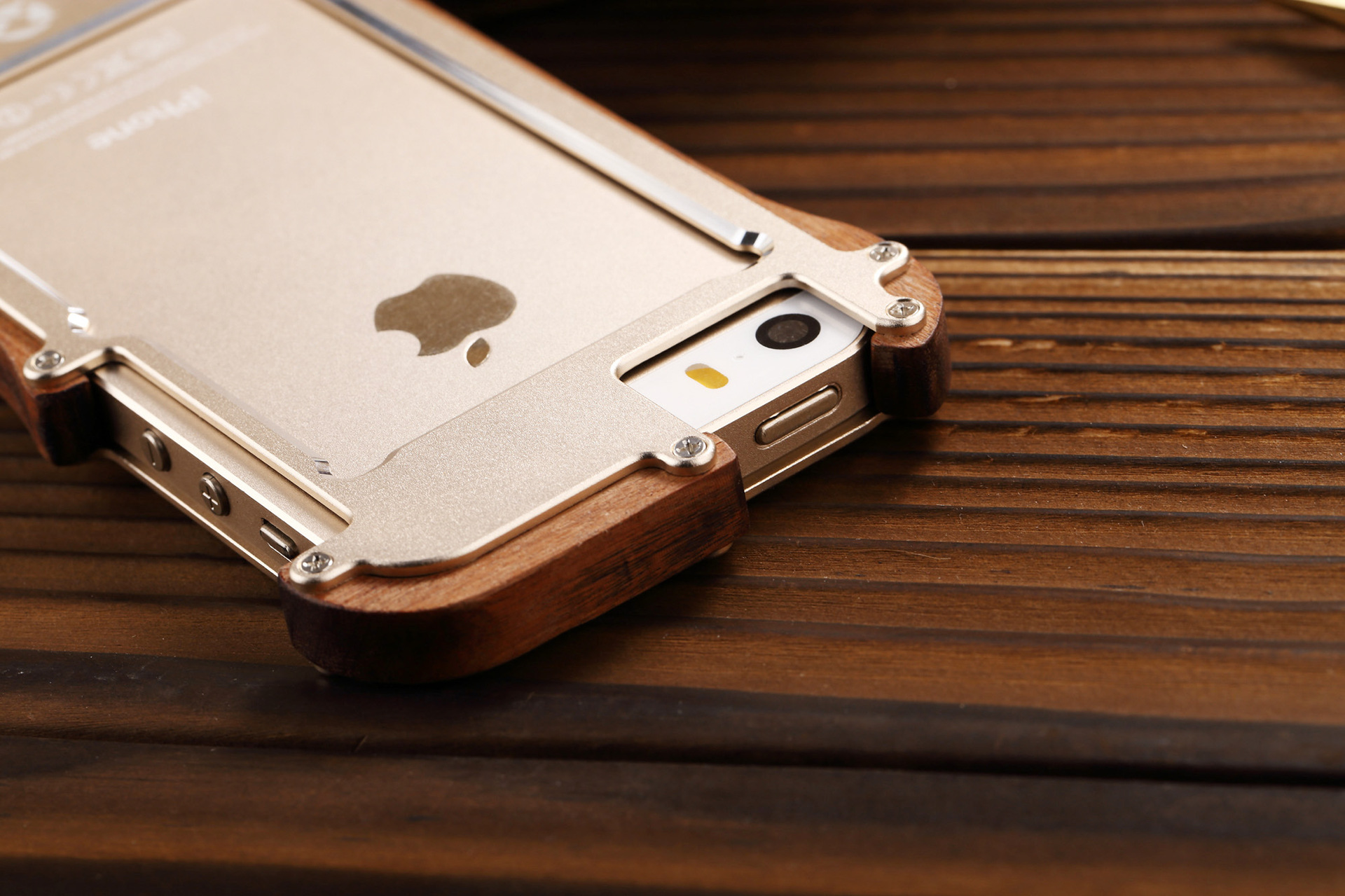 R-Just Light Slim Timber Aluminum Metal Wood Bumper Case Cover for Apple iPhone 5S/5/SE