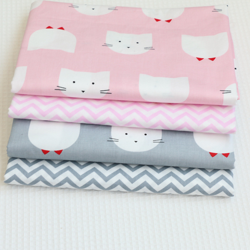 幼儿园宝宝床品布料 全棉卡通印花布猫咪 1.6米幅宽纯棉斜纹布