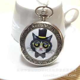 批发大号银色陶瓷怀表 宠物猫咪复古女士手表陶瓷怀表搪瓷项链表