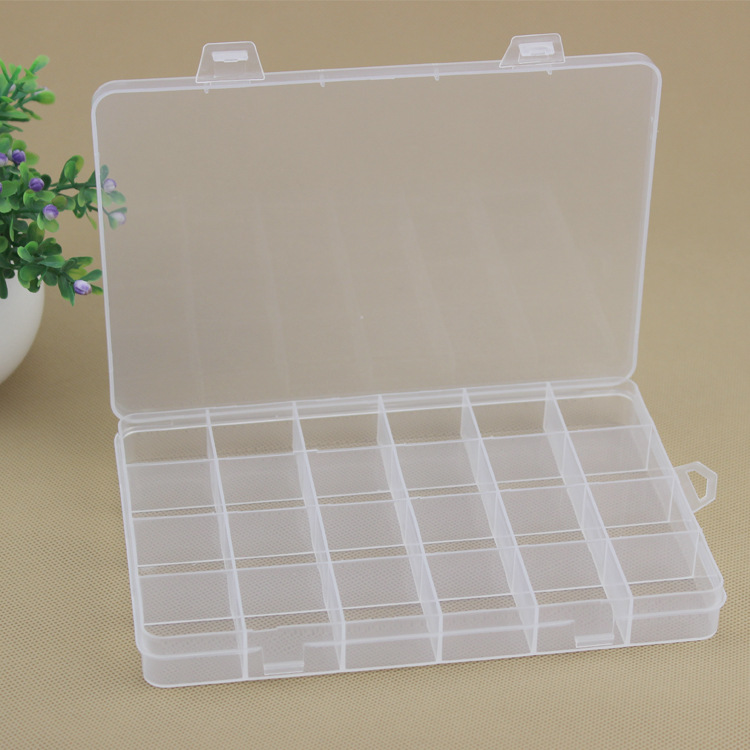 固定24格透明PP塑料收纳盒首饰串珠小物件整理盒电子元器件盒