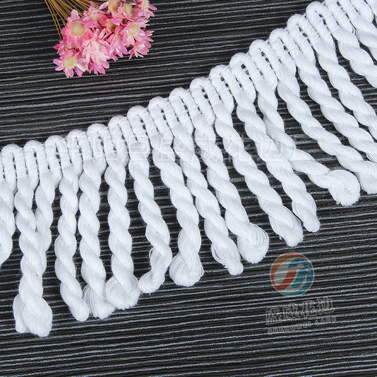 厂家扭绳麻花花边精美花边涤棉全棉流苏排须绳沙滩巾浴巾装饰辅料