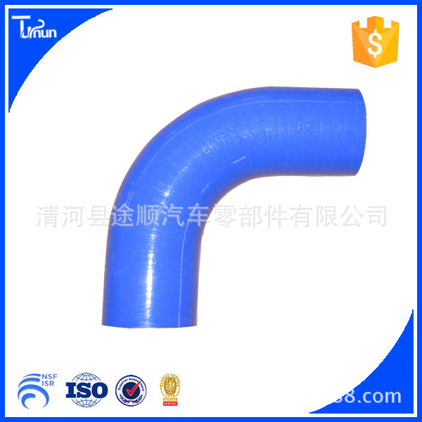 生产汽车发动机改装硅胶管形状90度蓝色夹布