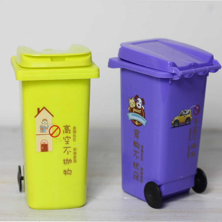 Manufactor wholesale garbage classification Mini Trash pen container Desktop Storage barrel gift pen container LOGO