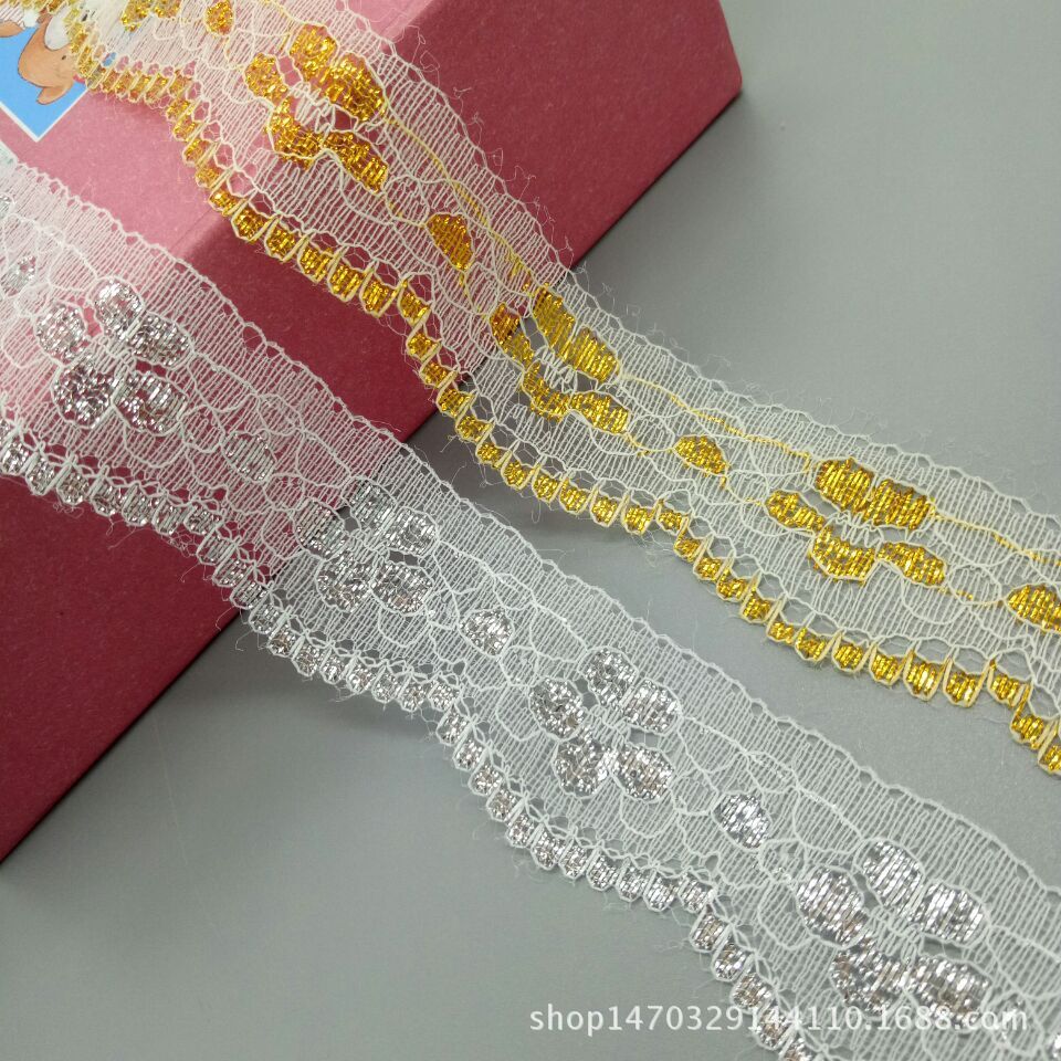 厂家现货供应3cm无弹金银线蕾丝花边 无弹花边 蕾丝边 玩具花边