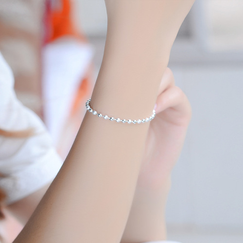 Korean Silver Jewelry Bracelet for Women with Glitter Beads Round Beads Ankle Chain Gift for Girlfriend Valentine's Day Birthday 2019 New