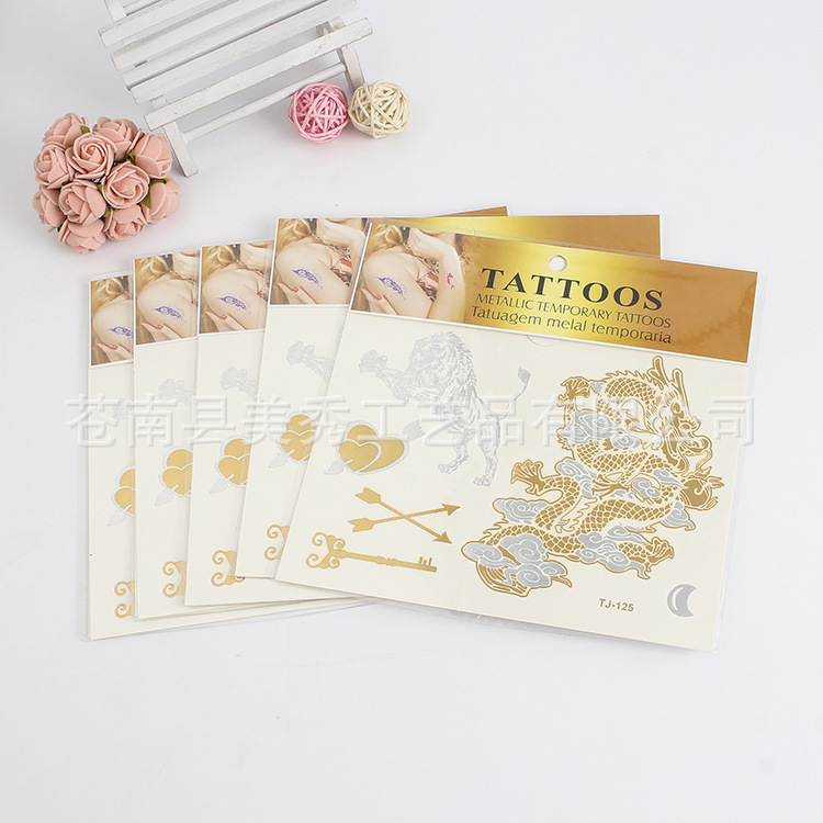 Environmentally Friendly Hot Stamping Silver Tattoo Stickers European and American Tribal Personalized Metal Tattoo Stickers Animal Dragon Tattoo Stickers