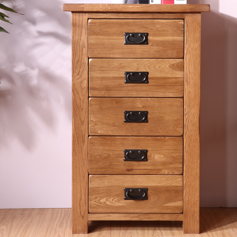 全实木五斗柜欧式简约抽屉柜客厅电视边柜角柜现代橡木家具储物柜|ru