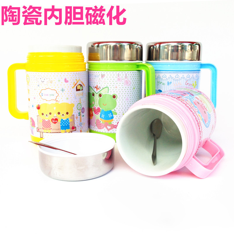 Taza de vacío de cerámica de doble capa de dibujos animados para niños cálidos 450mL Taza DE SALUD magnetizada a prueba de fugas Orden de comercio exterior directo de fábrica
