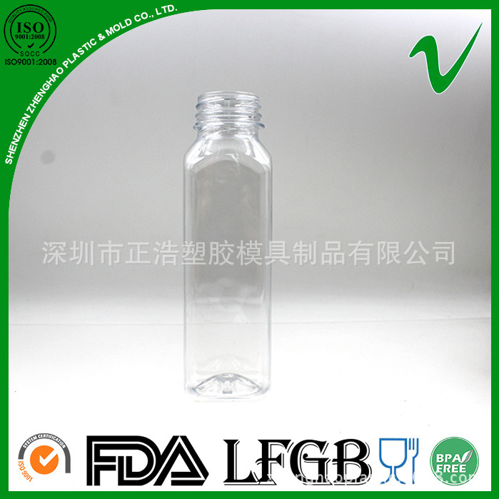 300ml方形38牙饮料果汁塑胶瓶  厂家定制塑胶瓶 吹塑拉吹加工