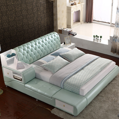 厂家批发新款真皮床休闲榻榻米床双人婚床储物箱体床皮艺软床特价|ms