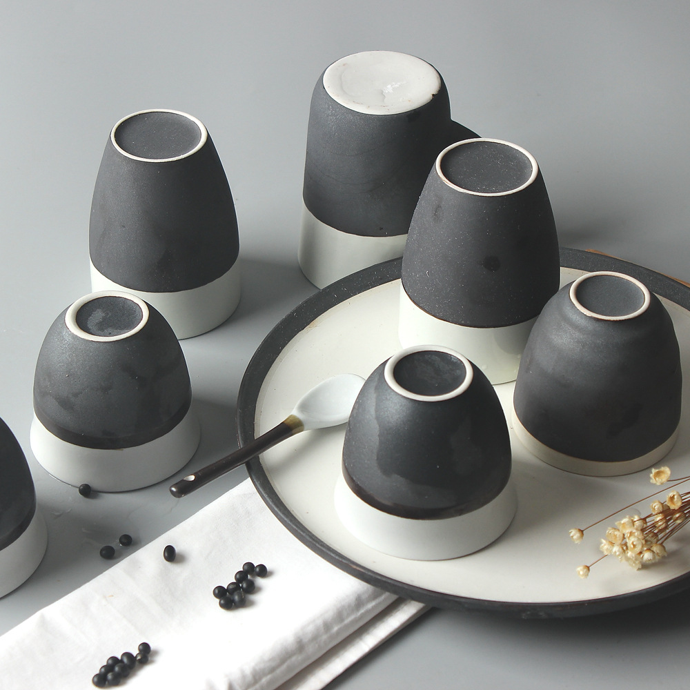 Creativo blanco y negro de cerámica vajilla traje restaurante tazón de arroz tazón de fideos hogar plato de cerámica ensalada taza