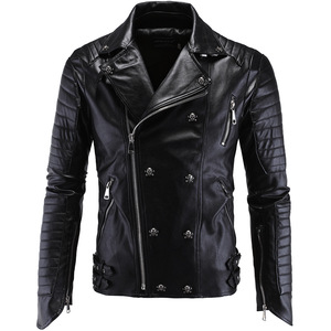 Fashion punk men’s Leather Biker leather fit leather jacket