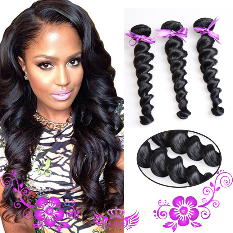 Jet black real wig loose wave color 1