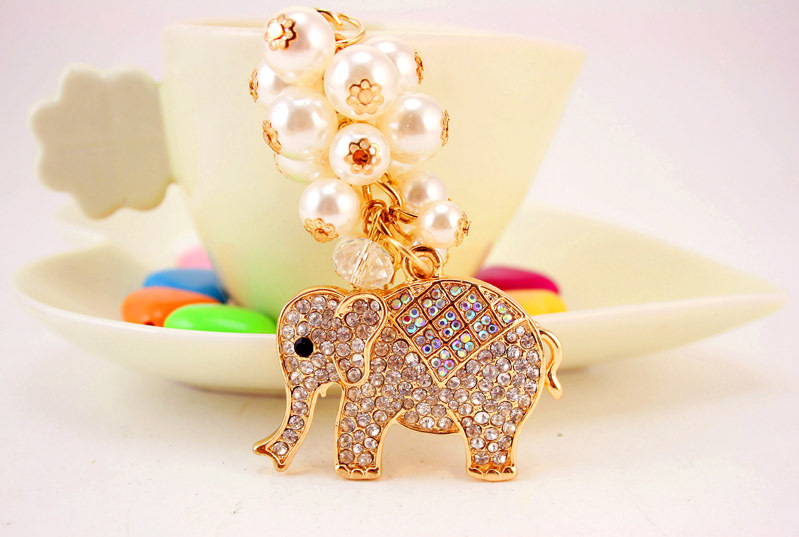 50g Weight Alloy, Metal Material Animal Pattern Unisex Gender White Color Pearl Elephant Keychain 4