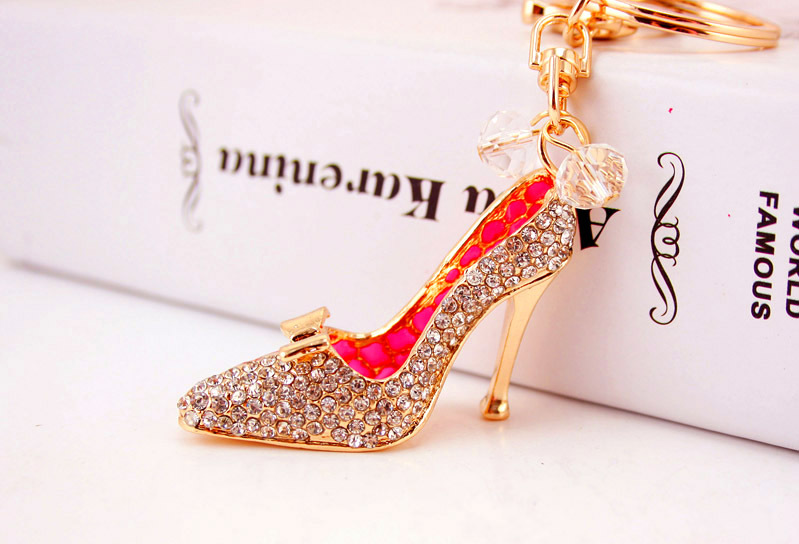 55g Weight Birthday Occasion Alloy, Metal Material Unisex Gender Pink, Red Color Korean  Creative Diamond-studded Crystal High Heels Car Keychain 2
