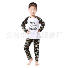 欧美外贸新款儿童纯棉舒适套装 秋季树叶图案女童两件套厂家直销