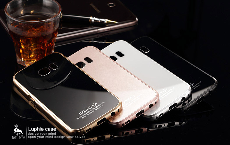 Luphie Aircraft Aluminum Metal Frame 9H Tempered Glass Back Cover Case for Samsung Galaxy S7 Edge G9350