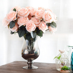 Factory direct sales Guangzhou artificial flowers wholesale 10 French roses wedding decoration home artificial flower ornaments