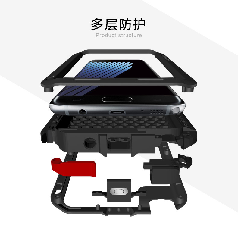 LOVE MEI Powerful Water Resistant Shockproof Dust/Dirt/Snow Proof Aluminum Metal Outdoor Heavy Duty Case Cover for Samsung Galaxy Note 7