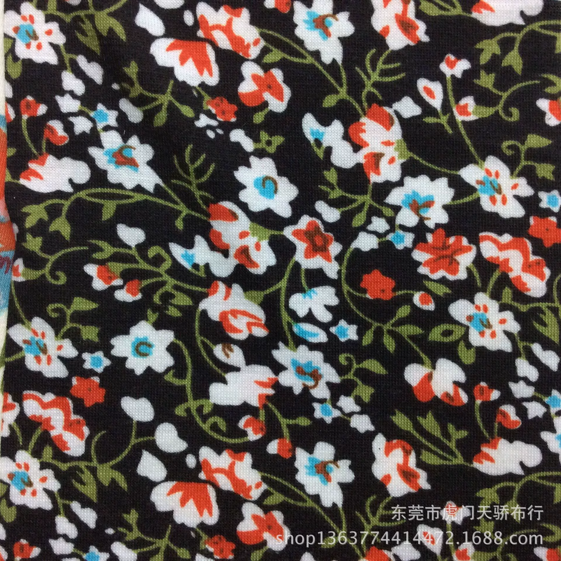 Spot supply knitting single jersey printing knitting imitation cotton pull frame printing small floral dress hair accessories