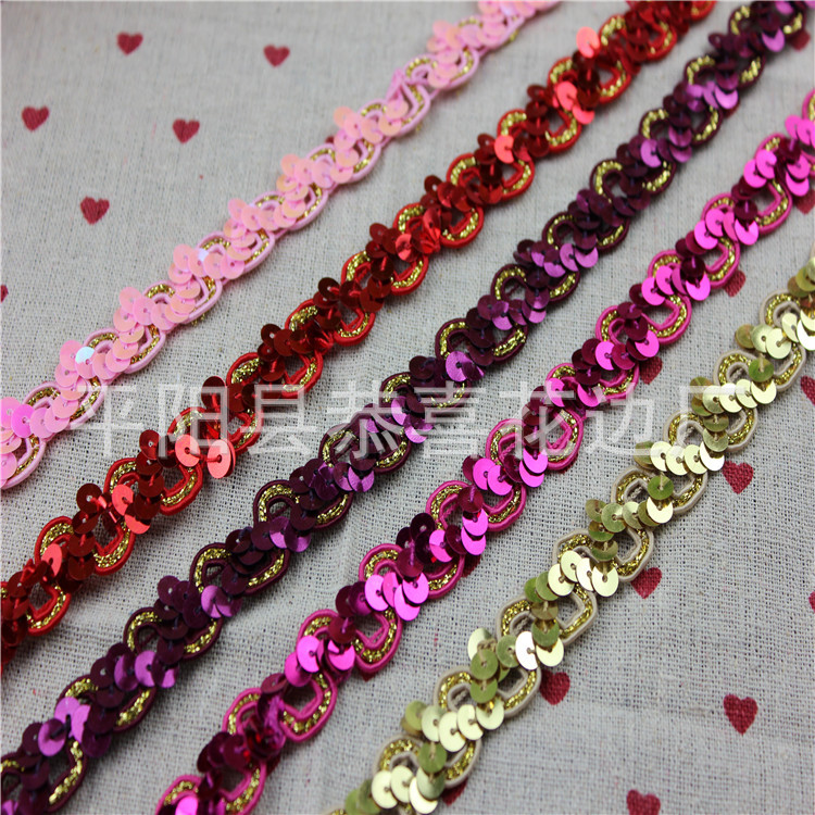 现货供应波浪型亮片花边 颜色多种6里S型亮片花边 外贸品质花边