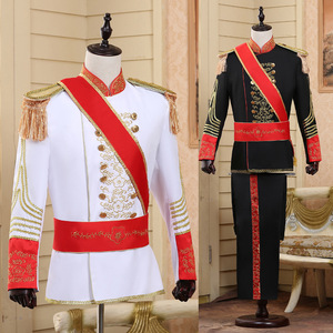 men's jazz dance suit blazers European Grand Marshal palace military performance costume black white European stage drum and honor guard team uniform