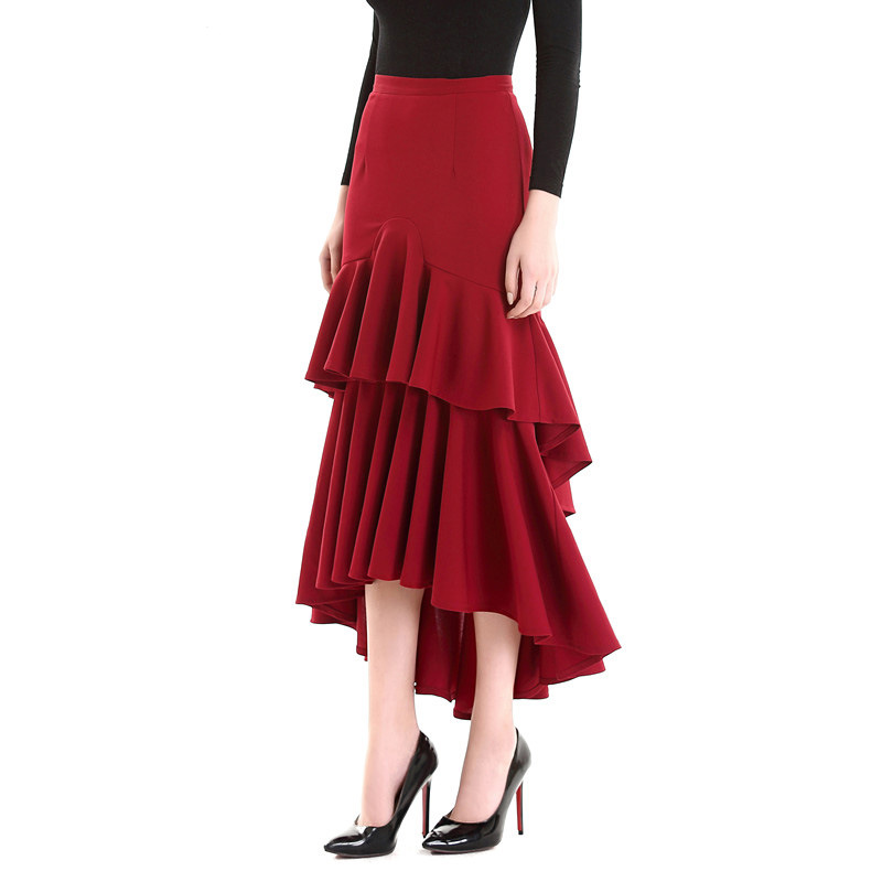 Women's Ruffle Trim Wavy Hem Skirt High...