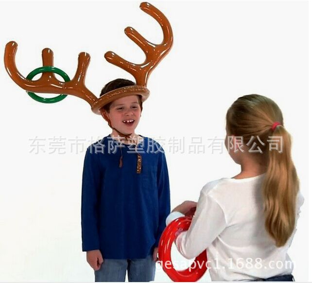 厂家订做充气鹿角抛圈头套  充气礼帽  充气PVC头盔