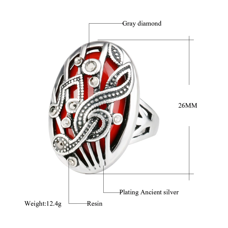 Carved design retro ring, accessory, boho style, European style