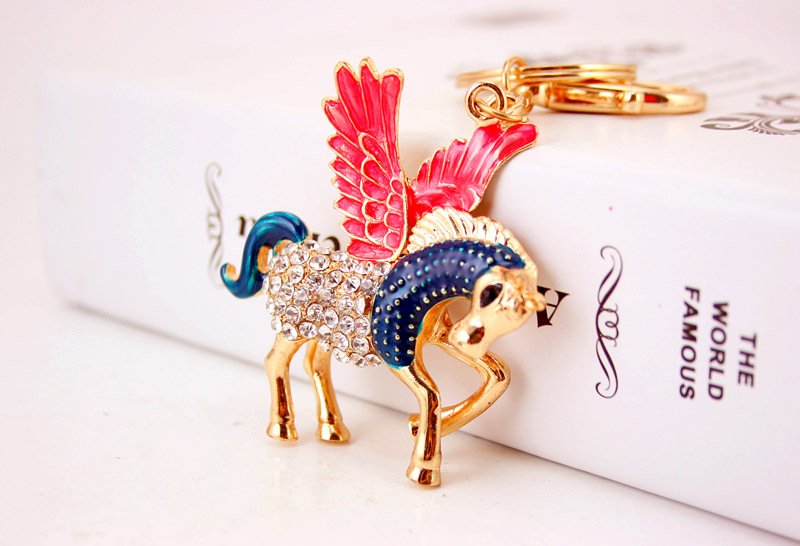 51g Weight Alloy, Metal Material Unisex Gender Korean Creative Rhinestone Pegasus Car Keychain 1