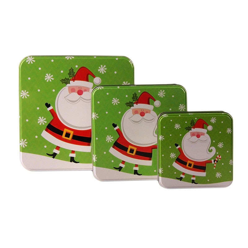 圣诞铁盒 绿色三件套马口铁盒 方形精致食品级铁盒 礼盒