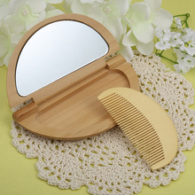 地摊梳子创意复古木质化妆镜 便携单面折叠梳子美发工具厂家批发