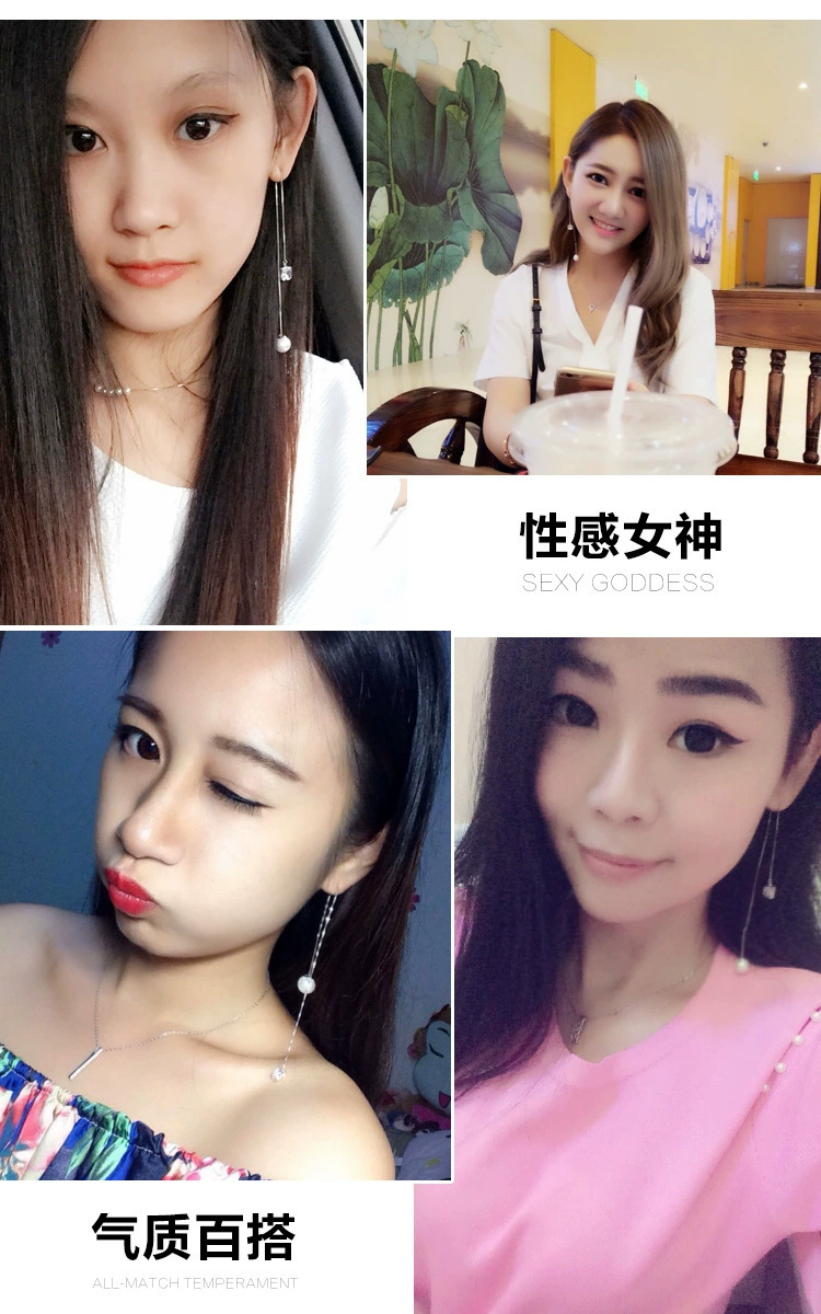 Модные серьги, длинные с цирконием и жемчужиной, серебро 925, корейский городской стиль
