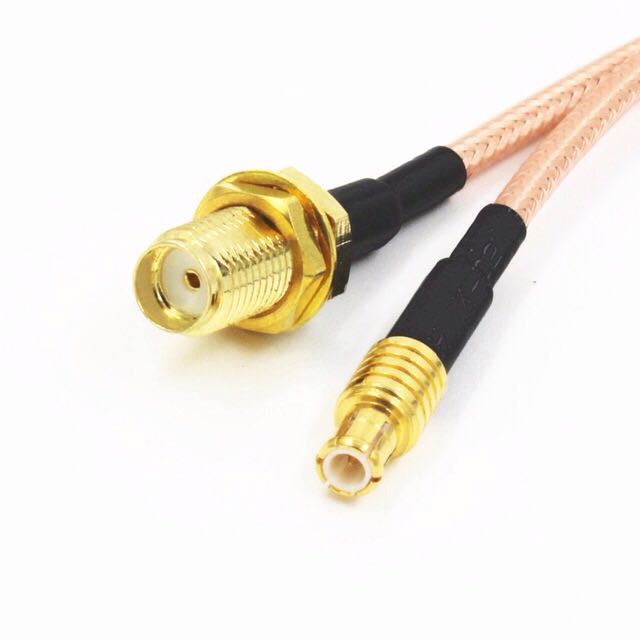 SMA母头外螺内孔转MCX公头 射频连接线 15公分长RG316线