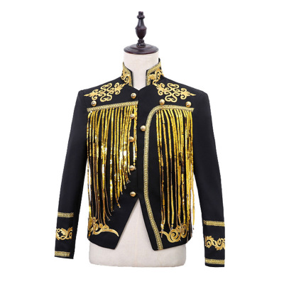 men's jazz dance suit blazers Bar male singer top djds stage atmosphere performance costume night show trendy men Sequin tassel coat