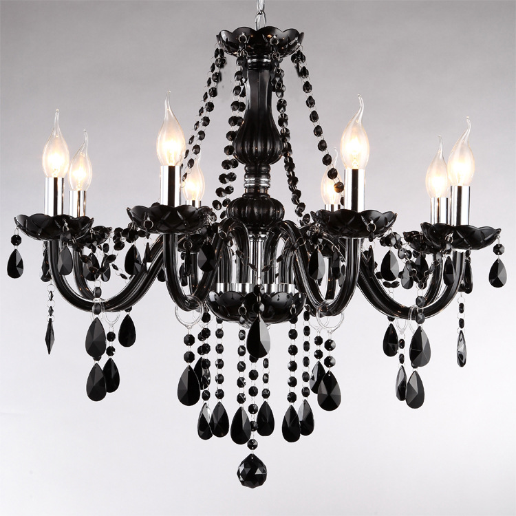 Fábrica al por mayor de 8 cabezas de araña de cristal negro lámpara de vela Europea suministro de sitios web nacionales y extranjeros Tmall Amazon, etc.
